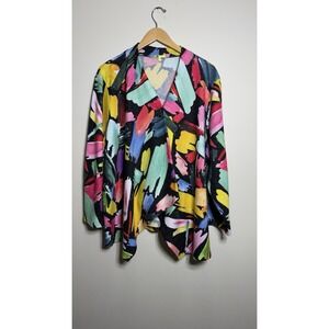 Trisha Tyler Jacket Womens Plus 3X Multicolor Abstract Single Button Drape Color